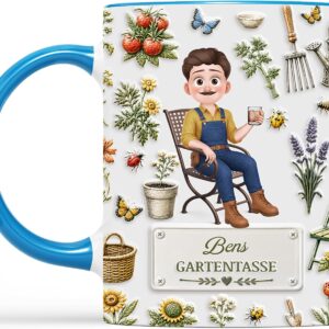 Personalised Mug - Garden Mug - Gifts for Gardeners, Flower Pot Cup, Plant Cup, Gift for Garden Lovers (Model #1 - Male)