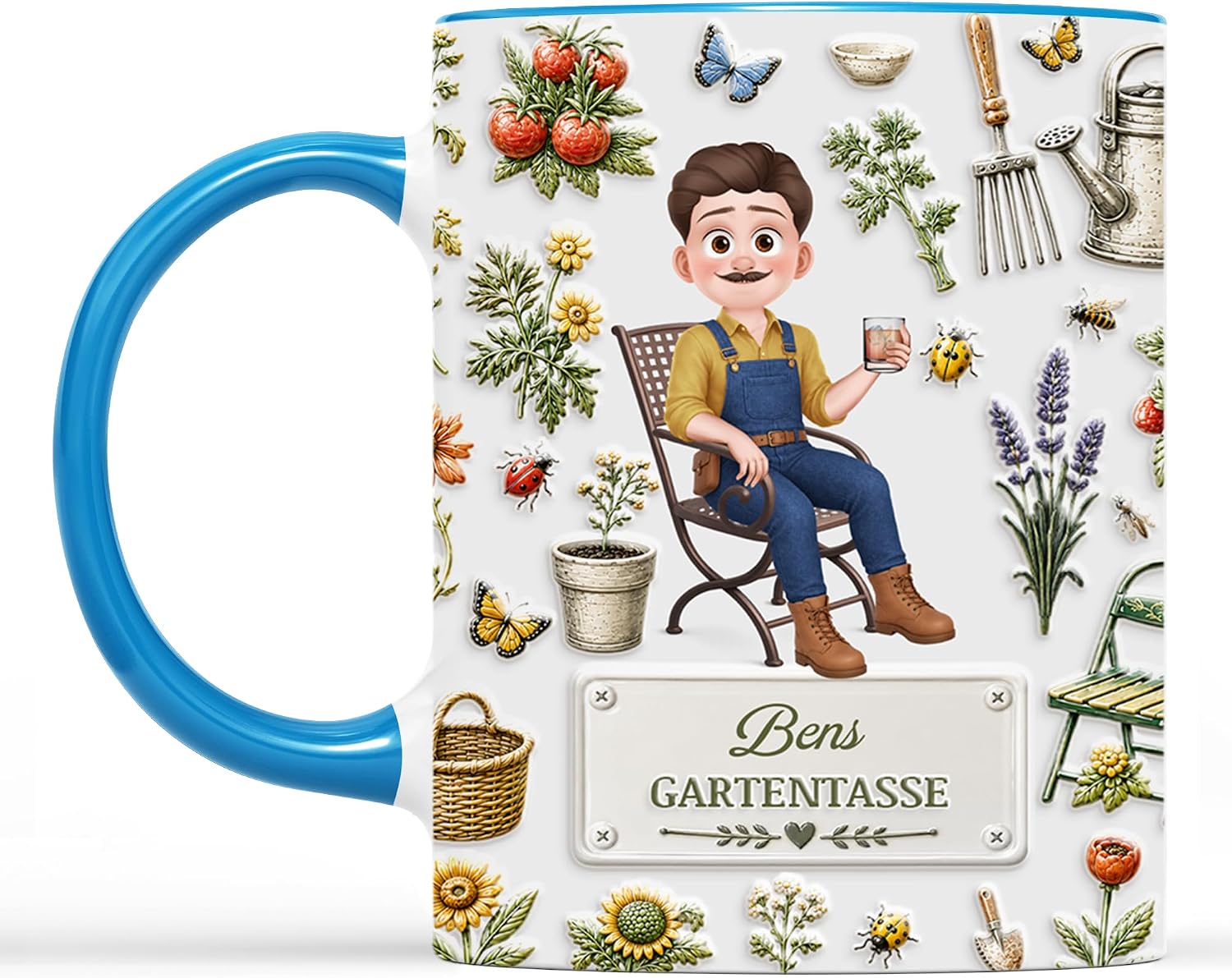 Personalised Mug - Garden Mug - Gifts for Gardeners, Flower Pot Cup, Plant Cup, Gift for Garden Lovers (Model #1 - Male)