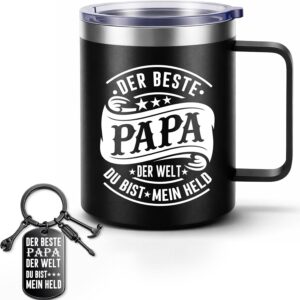 Gift for Dad, Thermal Mug 350 ml with Handle and Lucky Charm Birthday Gift, Coffee Mug, Thermal Insulated Mug, Gift for Men, Dad, Father, Father's Day, Birthday, Black