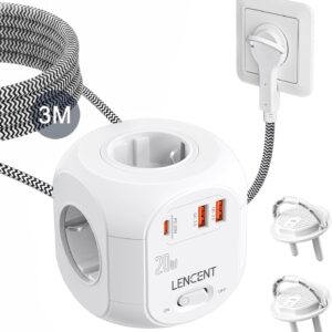 LENCENT PD20W Quick Charge 4-Way Socket Strip Flat Connector