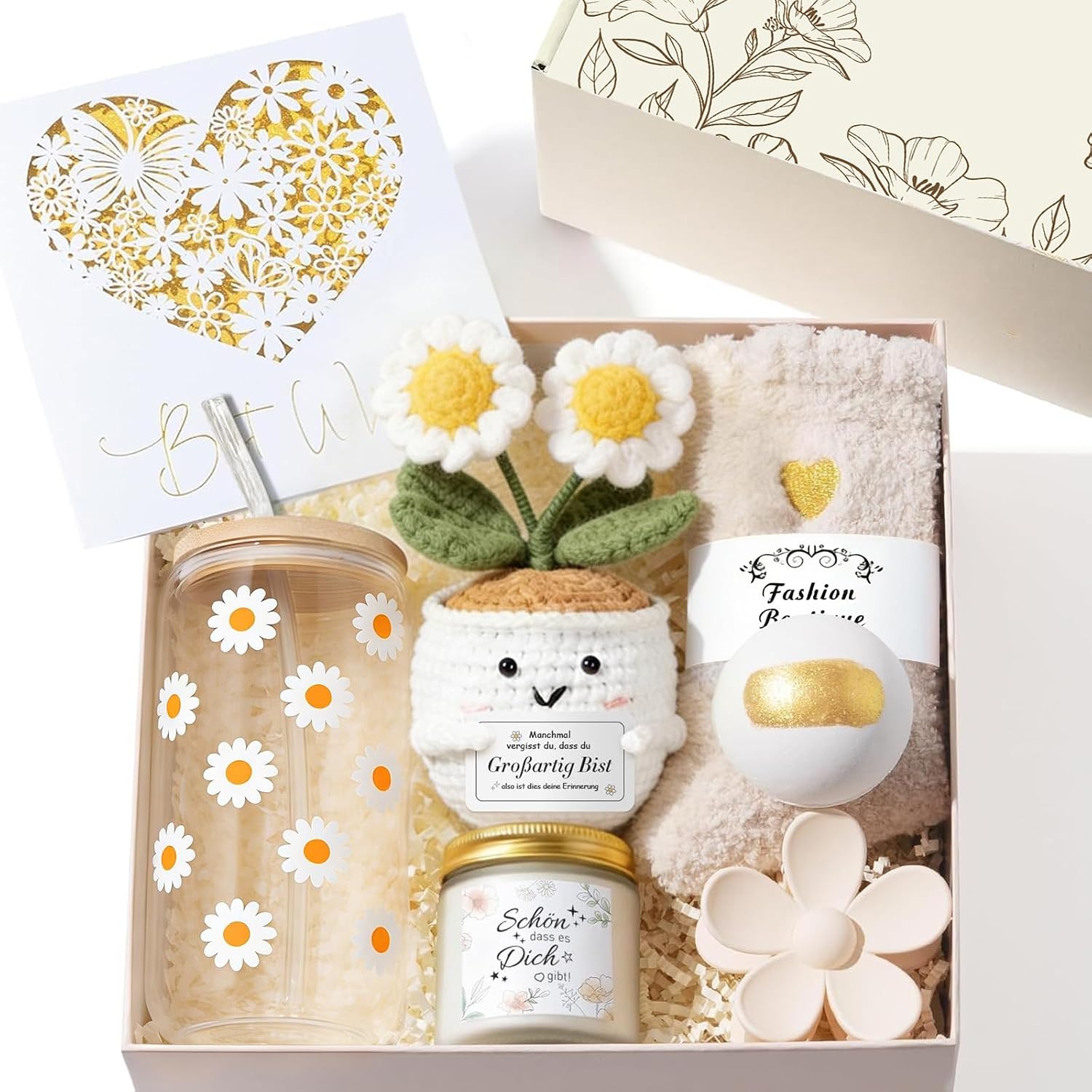 Gifts for Women, Girlfriend, Positive Potato Gift Set, Drinking Glasses, Birthday Gift for Women, Mum, Sister, Colleague, Wellness Relaxation Gift with Scented Candle – Bild 8