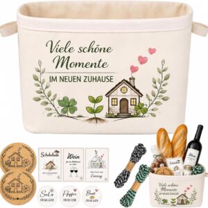 Housewarming Gift, Housewarming Gift, New Home with Bread Basket & Personalised Coasters, Topping-Out Gift for Friends, Family, Neighbours, Bride and Groom