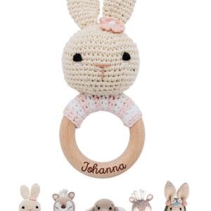 wunderwunsch Grasping Toy, Baby Rattle, Teething Ring Baby Personalised