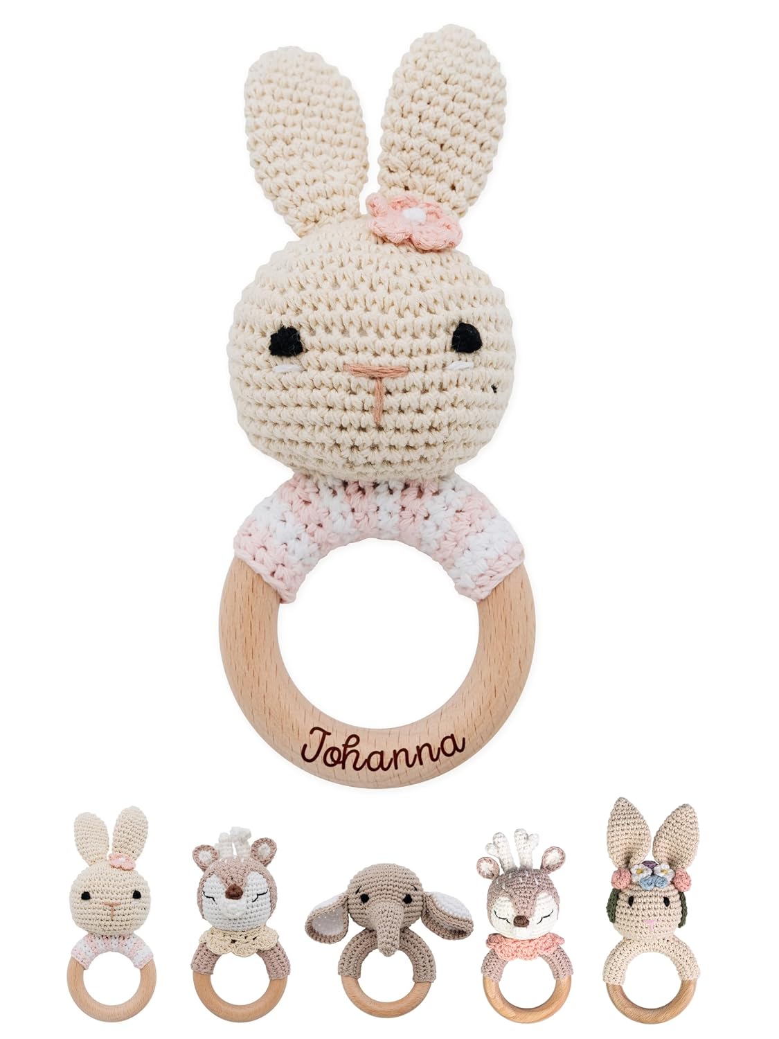wunderwunsch Grasping Toy, Baby Rattle, Teething Ring Baby Personalised