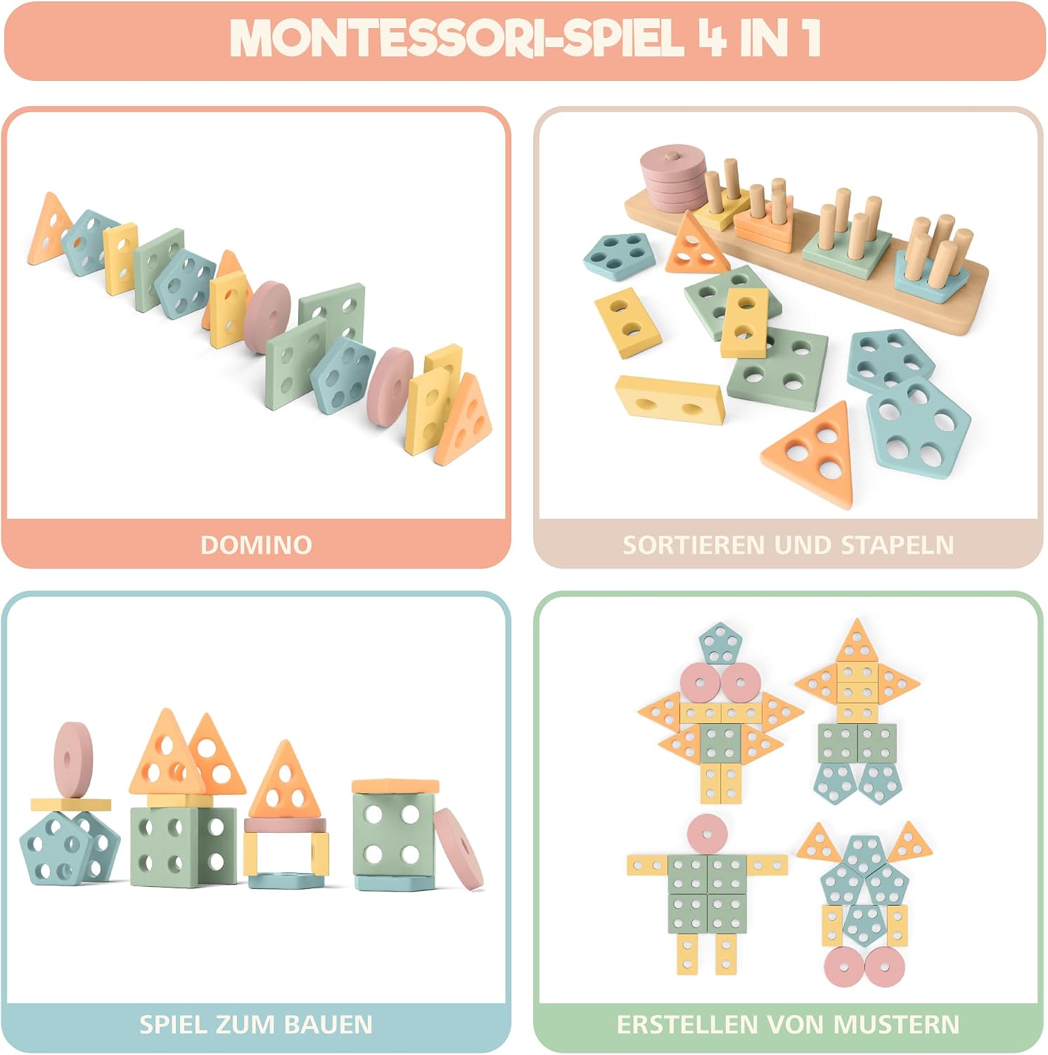 Sweety Fox Montessori Stacking and Sorting Toy, 1/2/3 Years, Wooden Activity and Development Toy in Pastel Colours, Montessori Games for Toddlers from 1 Year of Age – Bild 6
