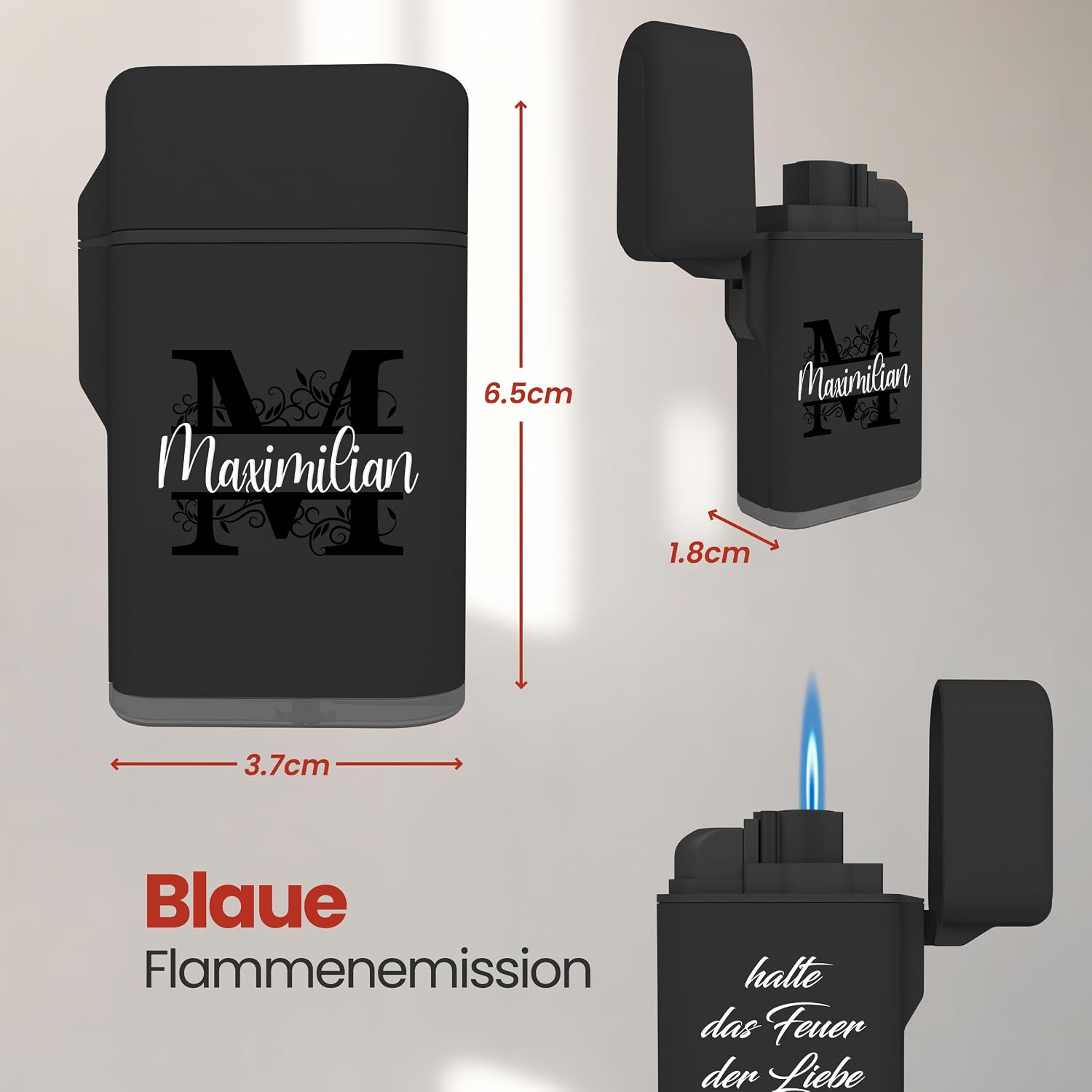 Meinearmbänder Personalised Lighter with Initials - High Quality UV Print on Storm Proof Lighter - Durable, Refillable & Windproof - Ideal Gift Idea for Men on Father's Day – Bild 3