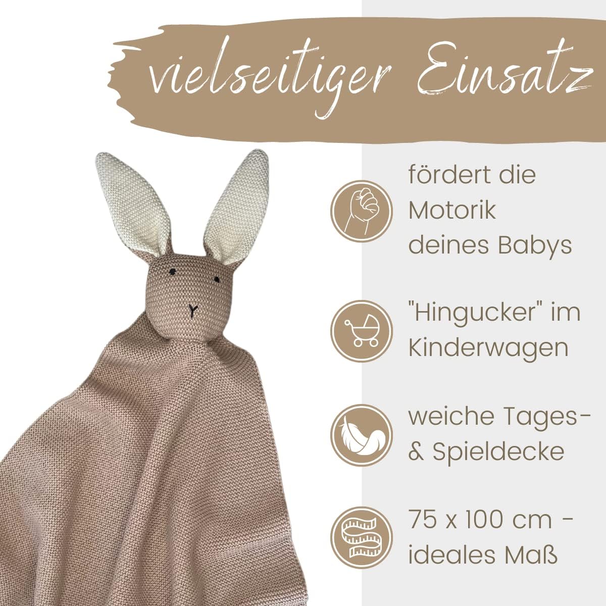 DIKOS® Original Baby Blanket Cuddly Rabbit Cappuccino 100% Organic Cotton Newborn Blanket Cuddly Blanket Knitted Blanket Girl/Boy Cuddly Blanket Baby First Essentials Gift at Birth – Bild 5