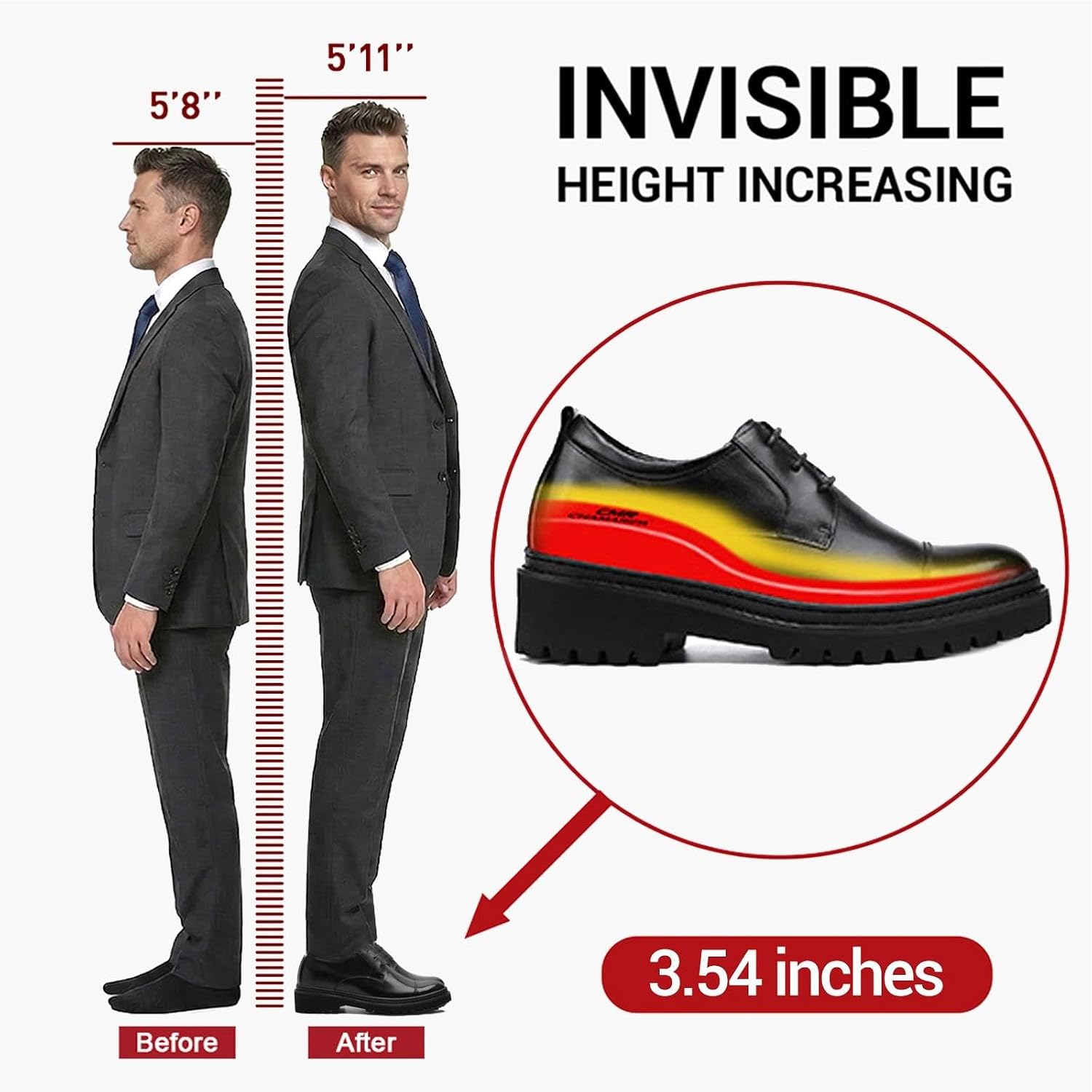 CHAMARIPA Herren Unsichtbare Höhenschuhe – 8 cm größer – Bild 2