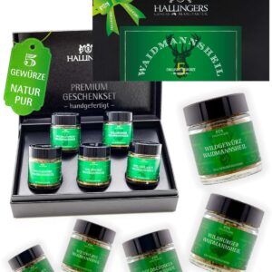 Hallingers Genuss Manufaktur Spice Hunter Gift Set – 5 Spices from around the World in High-Quality Gift Box with Recipe Booklet "Waidmannsheil", Hunting Gift Idea for Hunters