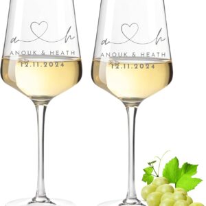 Villa Rosa Lotta – Leonardo Wine Glass Set of 2 with Engraving – Wedding Gifts for Bride and Groom, Personalised Gift for Wedding, Engagement, Anniversary with Name and Date, Initials