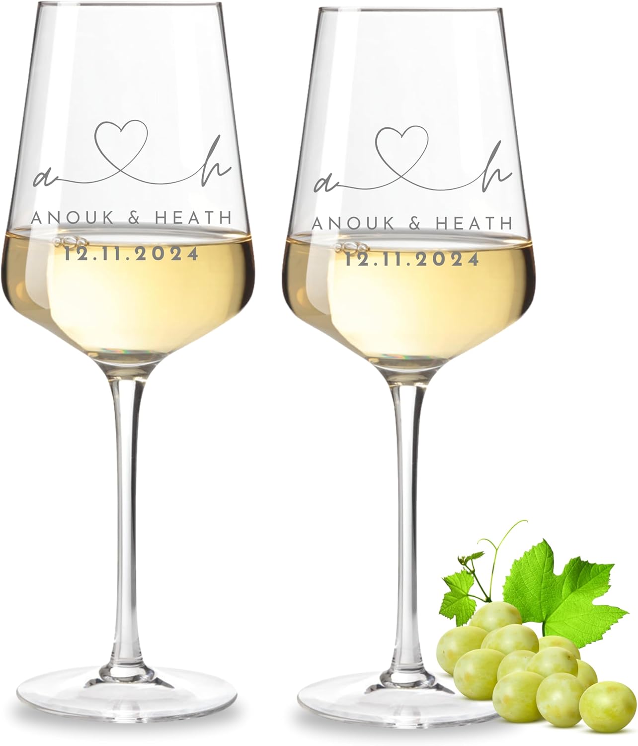 Villa Rosa Lotta - Leonardo Wine Glass Set of 2 with Engraving - Wedding Gifts for Bride and Groom, Personalised Gift for Wedding, Engagement, Anniversary with Name and Date, Initials
