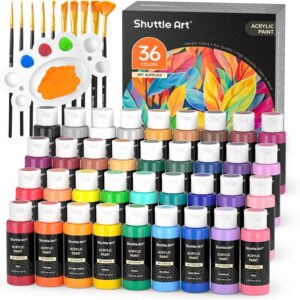 Shuttle Art 36 Colourful Acrylic Paint Set (60 ml Each) with 12 Brush Set