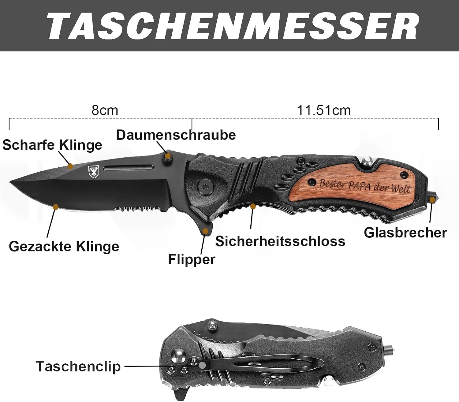 TRSCIND Gift for Dad, Multitool Pocket Knife "Bester Papa der Welt" – Bild 2