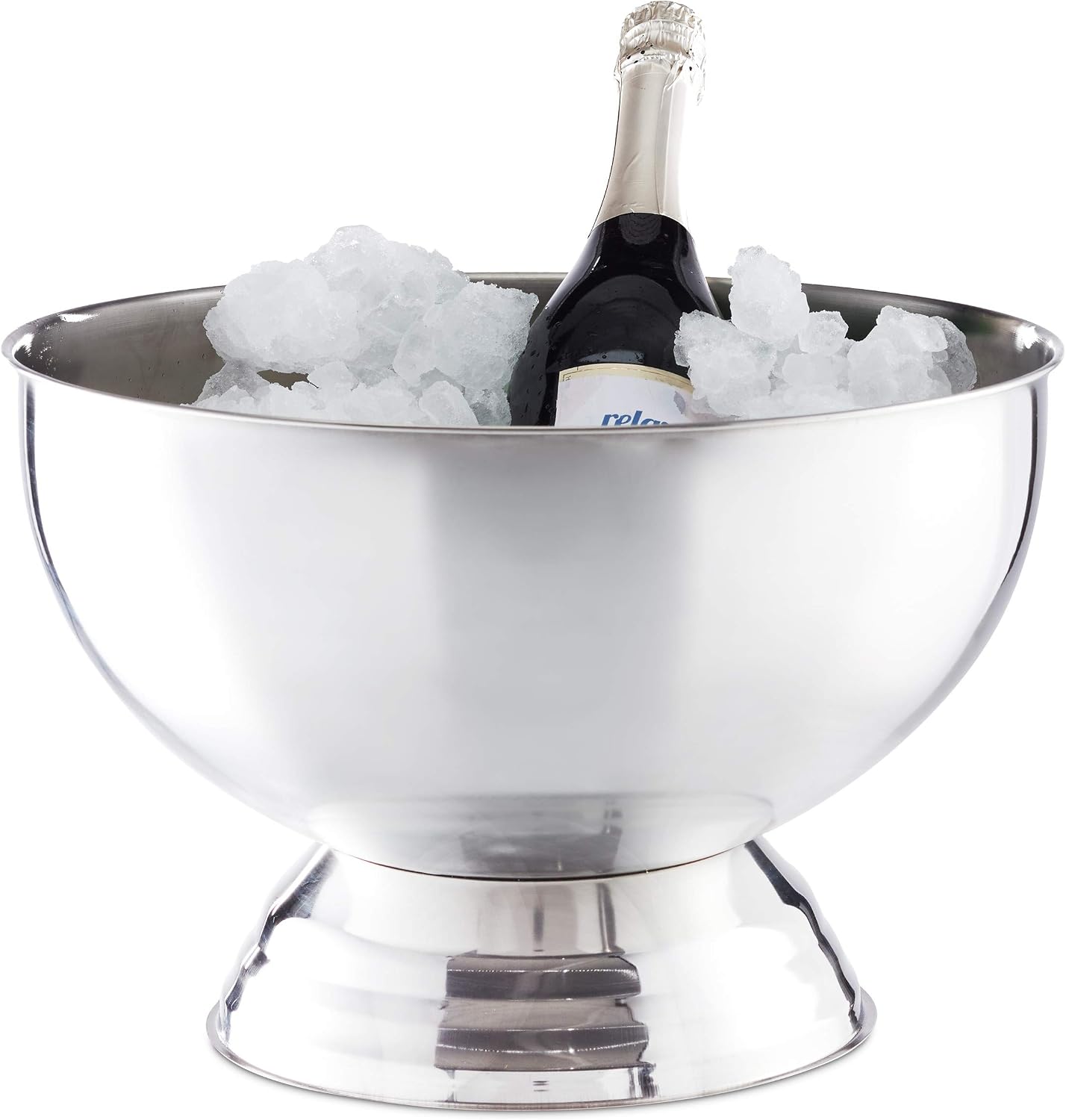 Relaxdays Champagne Cooler Bowl, XXL Ice Cube Tray for Wine, Silver