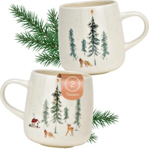 Christmas Mug Set Forest Landscape Coffee Cups 500 ml - Cups for Coffee & Tea for Christmas
