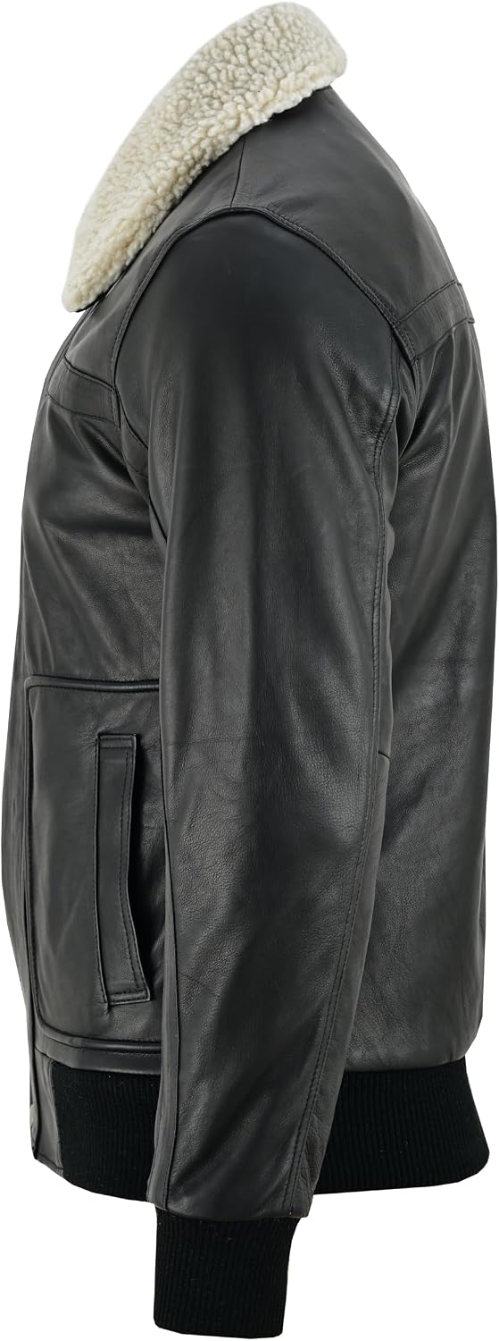 Vance The Leather Company Men's 100% Cowhide Leather Jacket - Genuine Leather Jacket with Removable Fur Collar – Bild 4