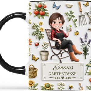 Personalised Mug – Garden Mug – Gifts for Gardeners, Flower Pot Cup, Plant Cup, Gift for Garden Lovers (Model #1 – Female)