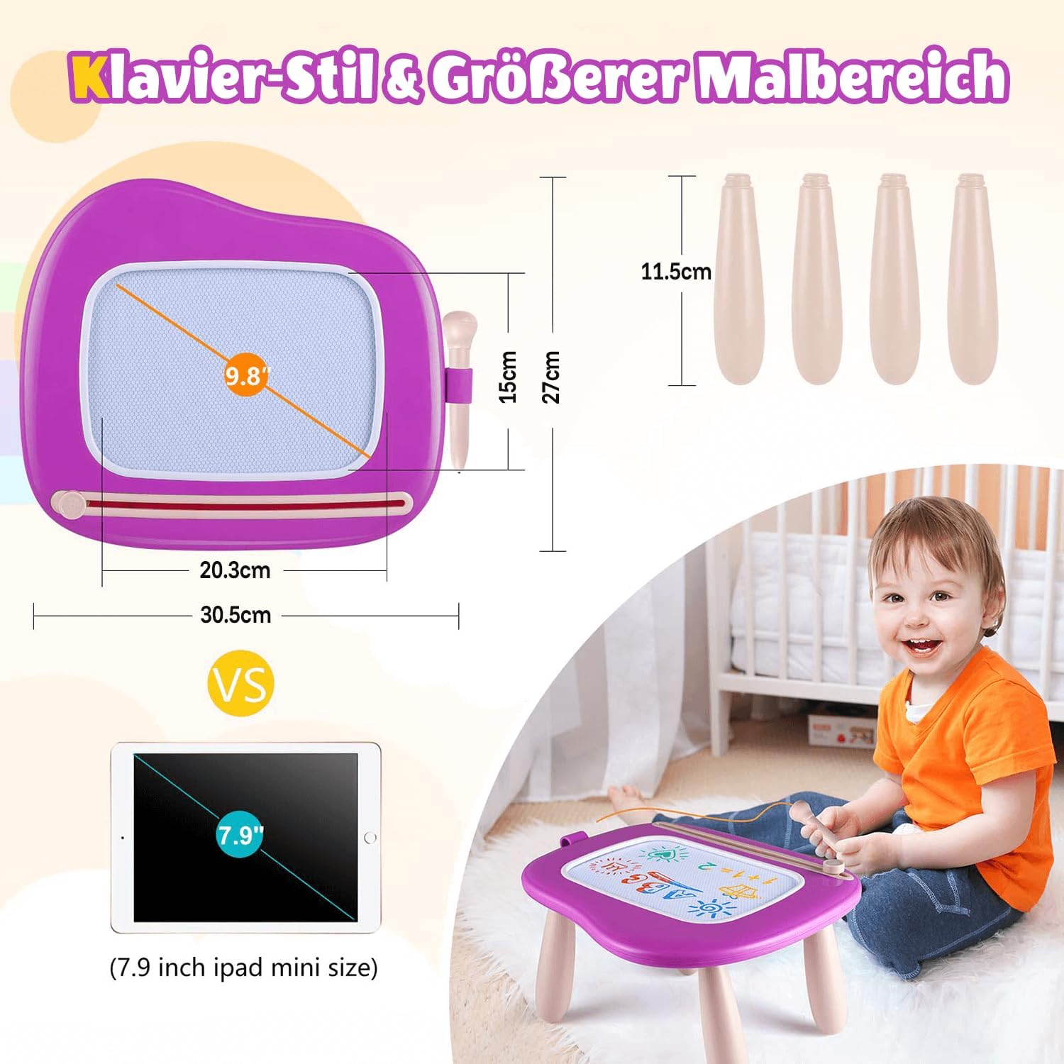 Smasiagon Large Magnetic Magic Drawing Board with Stand, Colourful Erasable Desk for Kids Ages 1, 2, 3, as a Christmas or Birthday Gift, Purple – Bild 2