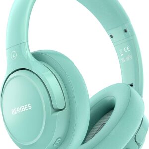 BERIBES Wireless Bluetooth Headphones Over Ear, 65 Hours, with 6 EQ Modes, HiFi Stereo, Built-in Microphone, Foldable Wireless Headphones for Mobile Phones/iPad/Laptops/PC, Green