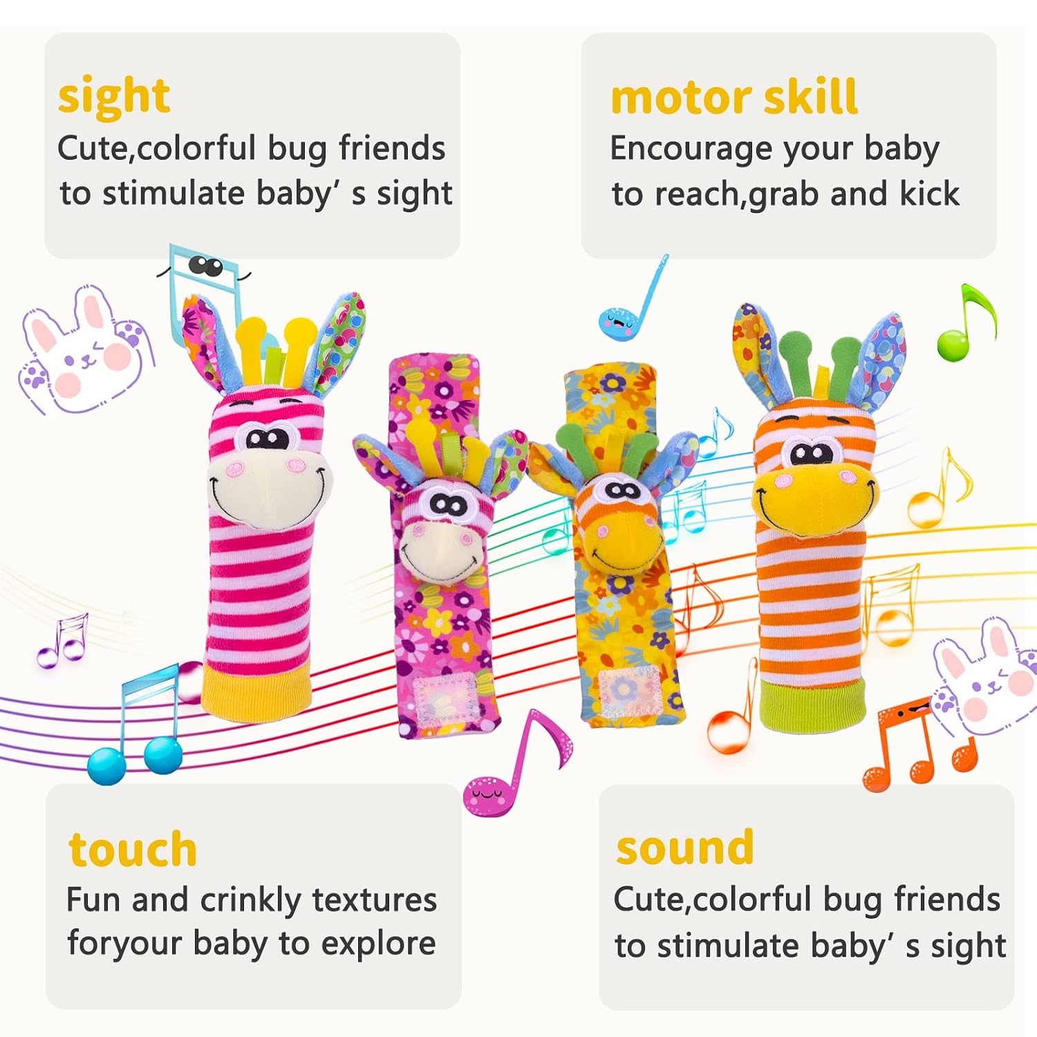 Accevo Baby Wrist Rattles & Socks Cuddly Toys Early Learning Toy for Toddlers & Newborn Baby Gifts Toy for Babies Baby Shower Gift 0-12 Months – Bild 3