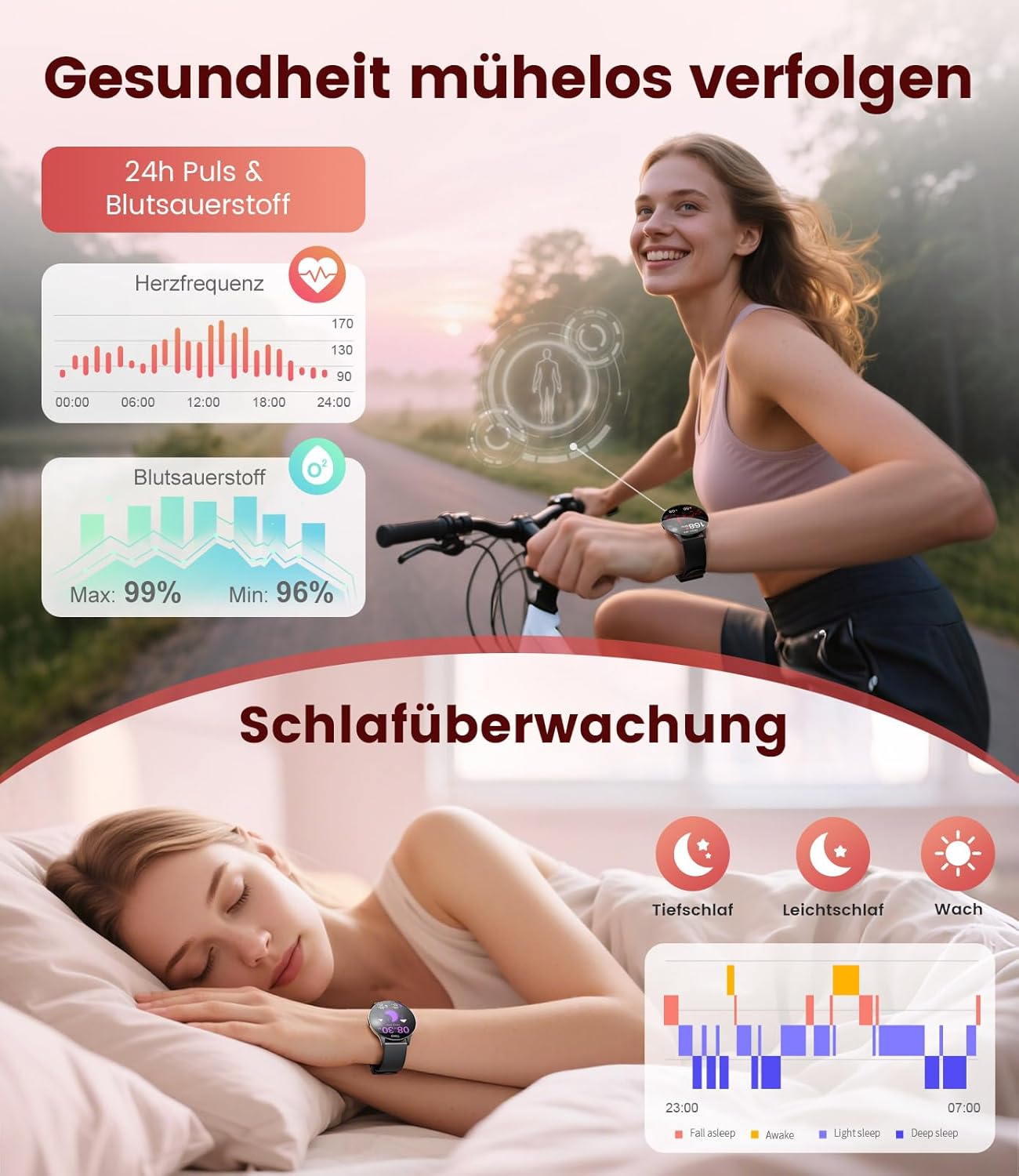 Women's Smartwatch (2 Bracelets), Premium Metal Bracelet, 1.43 Inch HD AMOLED Display, 120+ Sports Modes, Fitness Watch with Sleep Tracking, Phone Function, Watch for iOS Android, Black – Bild 6