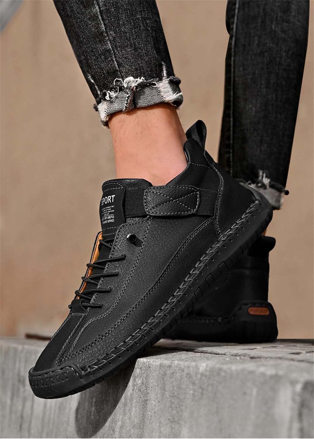Hand Stitched Leather Shoes Men's Comfortable Orthopedic Leather Sneakers with Arch Support Spacious Toe Box Non-Slip – Bild 2