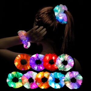 Piucrty LED Hair Bobbles Girls Luminous Hair Accessories 9 Pieces Light Bracelets Party Bag Children’s Birthday Girls Give Aways Satin Hair Band Bracelet Neon Pyjamas Party Decoration Accessory Women