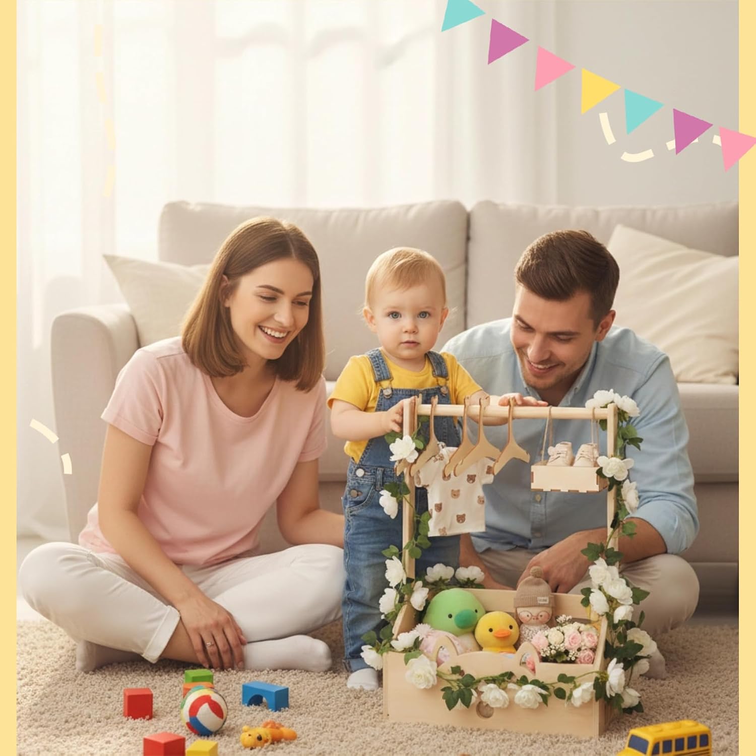 Baby Gift Basket for Birth with Hanger & Decoration for Gifts – Bild 10