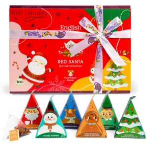 ETS - Tea Gift with Bow Red Santa Christmas | Organic Winter Tea Set | Gift Christmas Secret Santa Gift Christmas Decoration | 12 Pyramid Bags