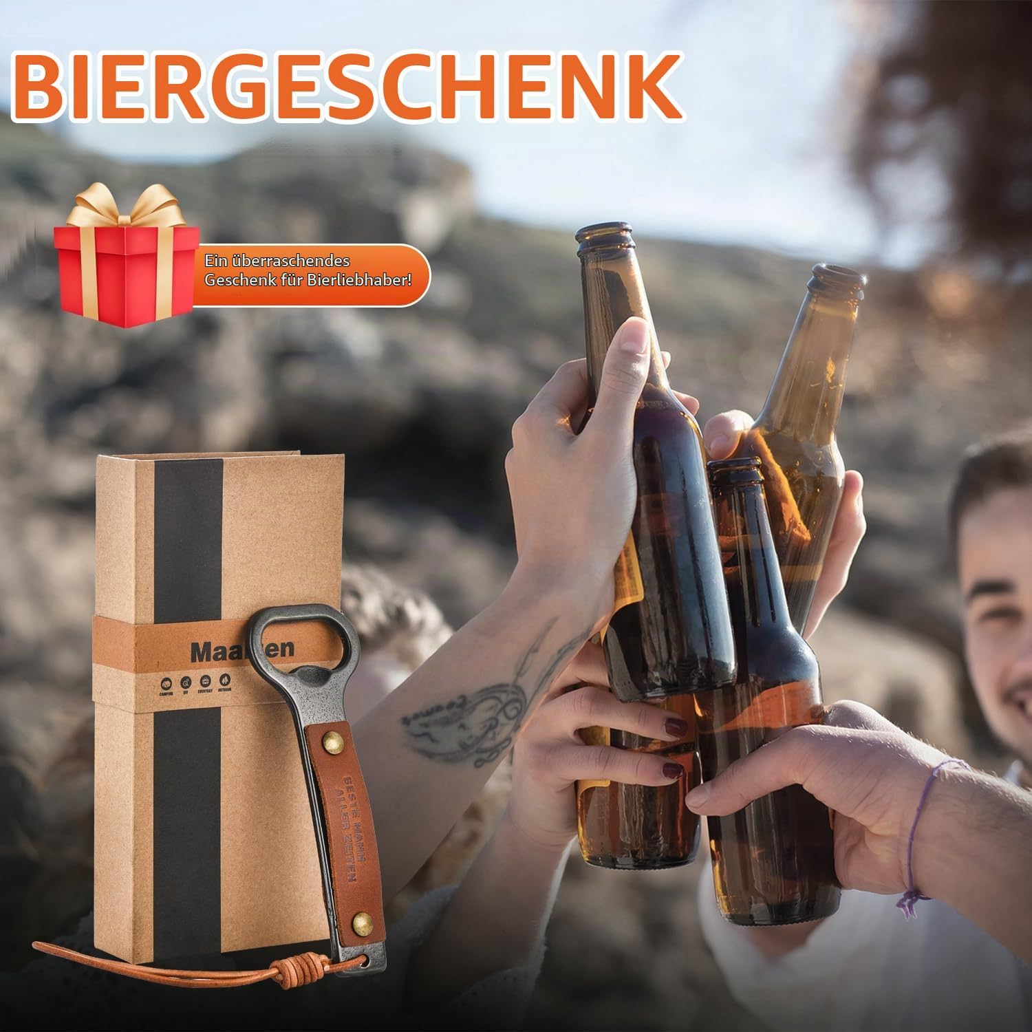 Maarten Christmas Gifts for Men, Personalised Gifts for Men, Retro Bottle Opener with Handwoven Cord and Leather, Best Birthday Gift Men Gifts for Dad – Bild 7