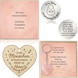 Gift Girlfriend – Gift Box with Heart Keyring Rose Quartz, Wooden Card & Lucky Charm – Personal Thank You Gift for Best Friend, Maid of Honour, Colleague, Birthday & Valentine’s Day