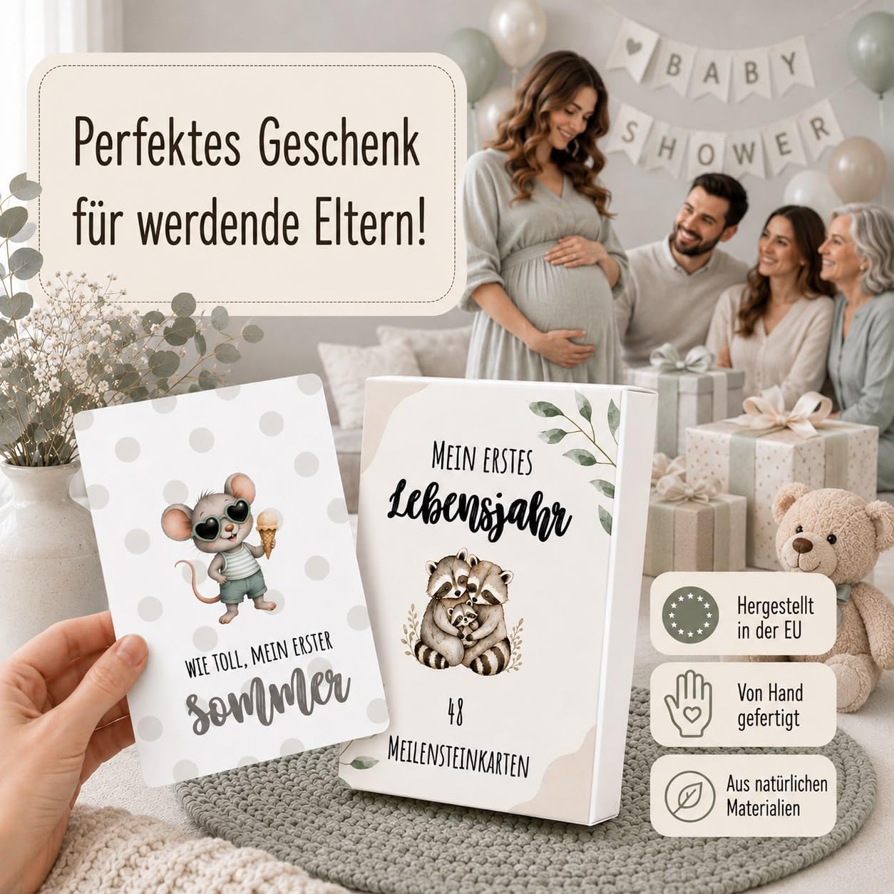 Baby Milestone Cards - 48 Photo Cards for the First Year | Baby Milestone Cards for Memory Photos | Birth Gift & Baby Shower for Girls and Boys – Bild 3