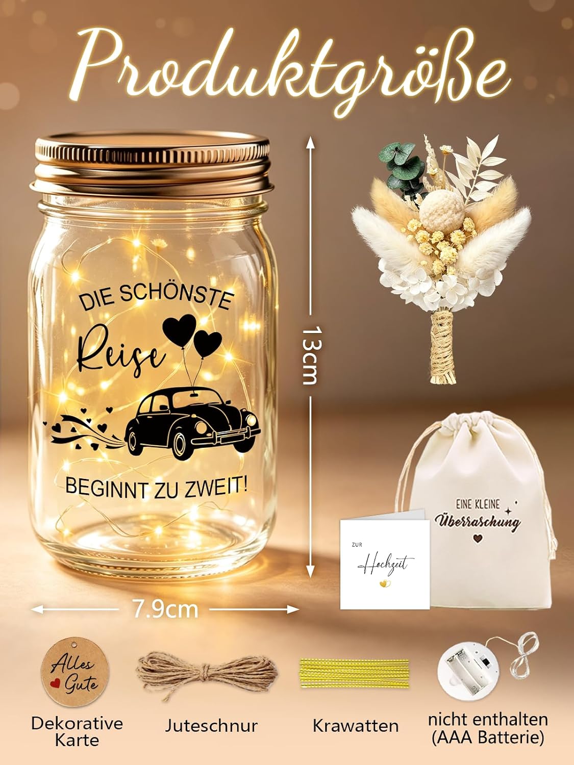 Wedding Gifts for Bride and Groom, Money Gift, Wedding LED Bottle Light – Bild 2
