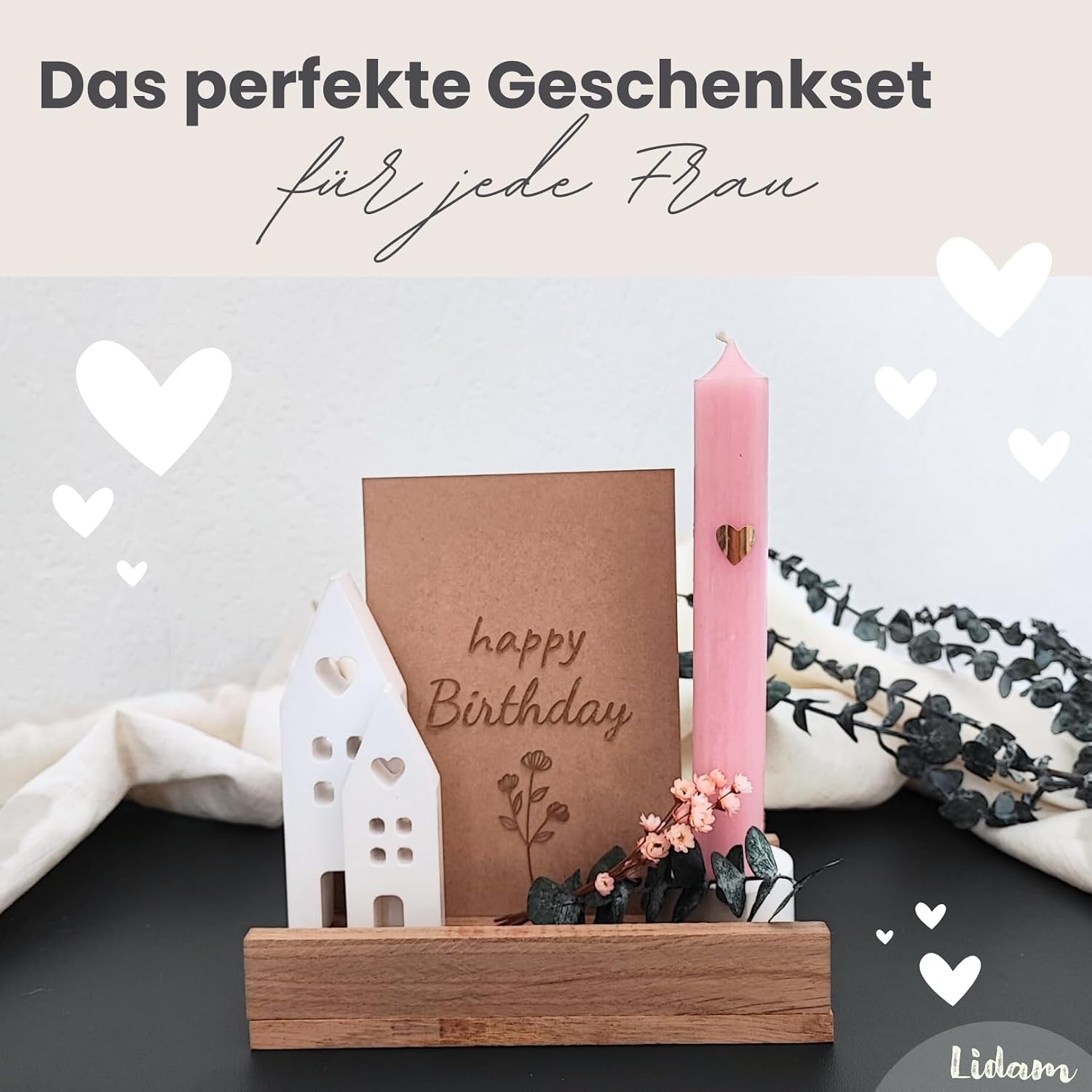 Candle Gift Set for Birthday Women or Girlfriend | Gift | Light Houses Candle Decoration with Dried Flowers – Bild 2