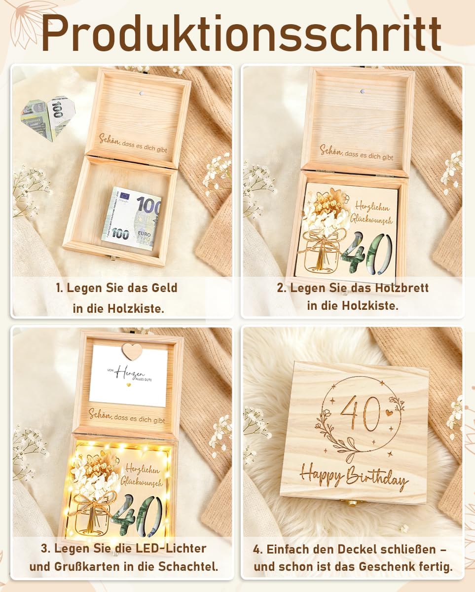 40th Birthday Wooden Gift for 40th Birthday Women Men – Bild 8