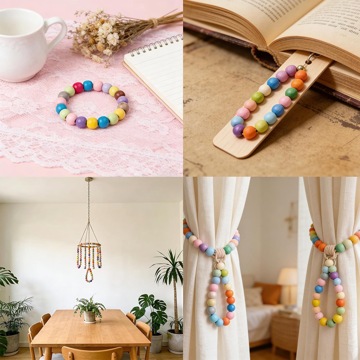Pack of 600 Colourful Wooden Beads, 10 mm, Colourful Wooden Beads for Threading with Large Hole, Round Craft Beads Made of Wood in 12 Colours for Bracelet, Necklace, Jewellery Crafts and – Bild 7