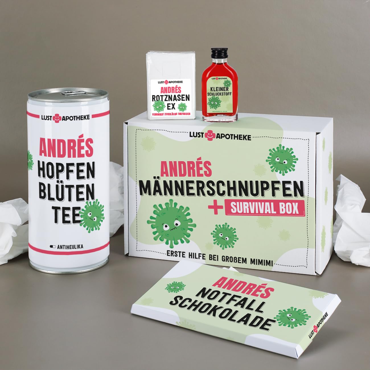 Lustapotheke® Funny Men's Gift Survival Box with Name Print – Bild 2