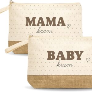 Pack of 2 Mum Gift with Zip – For Expecting Mums – Mama Kram Baby Kram – Birth or Baby Shower Gift – Changing Bag for Baby, Polka Dot, targbar