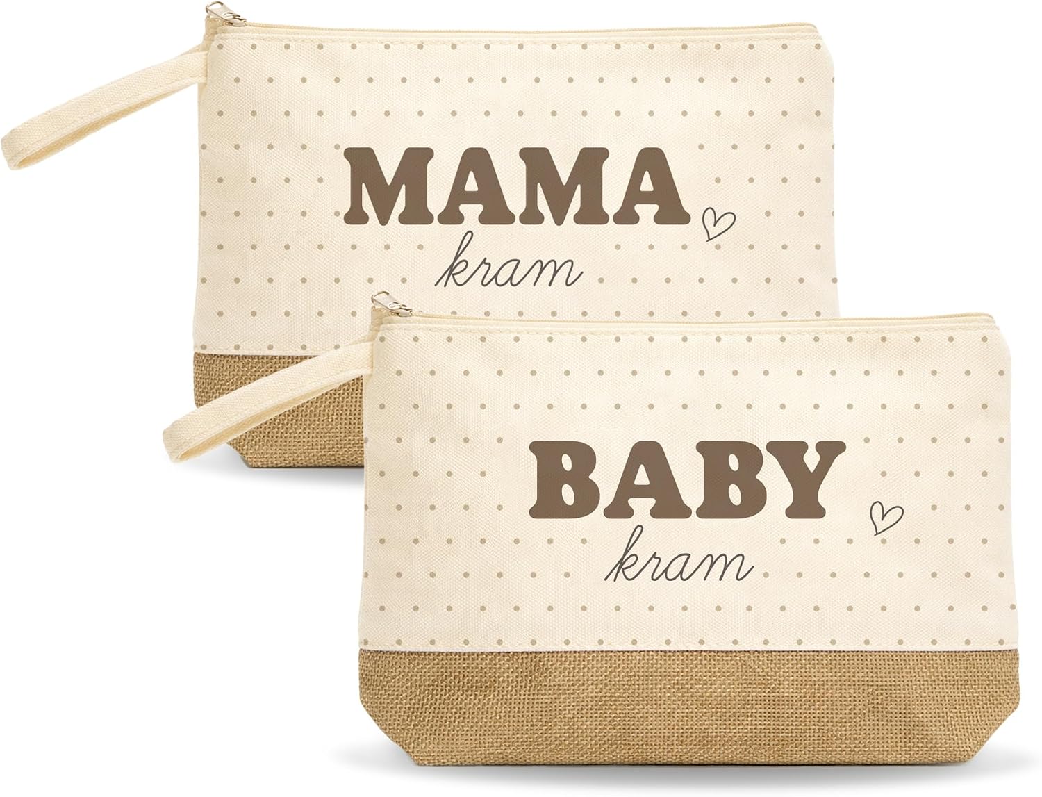 Pack of 2 Mum Gift with Zip - For Expecting Mums - Mama Kram Baby Kram - Birth or Baby Shower Gift - Changing Bag for Baby, Polka Dot, targbar
