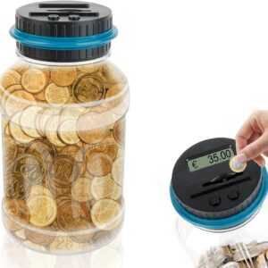 VFANDV Digital Money Box with Counter 1.8 L, Coin Counter Large with LCD Display, Euro Money Saving Electronic Piggy Bank, Digital Piggy Bank, Coin Bank, Piggy Bank for Adults and Children Gift