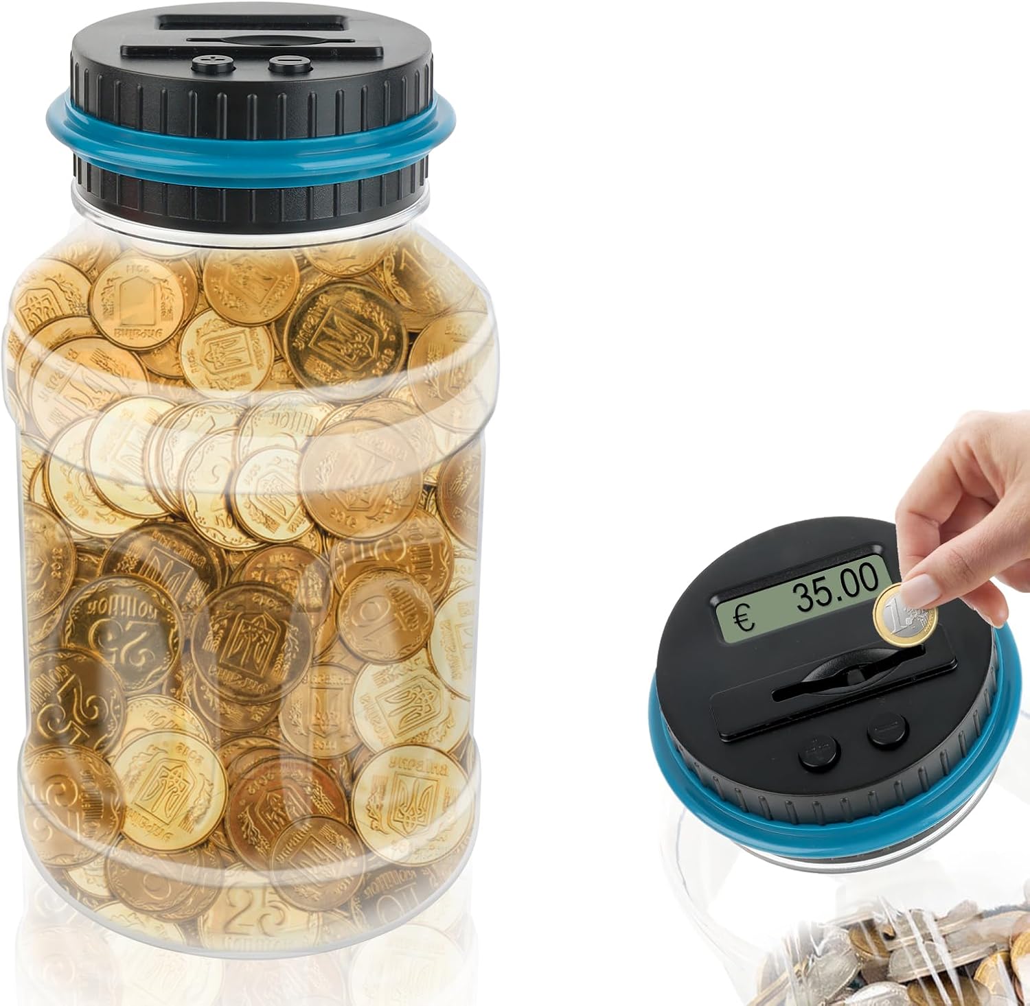 VFANDV Digital Money Box with Counter 1.8 L, Coin Counter Large with LCD Display, Euro Money Saving Electronic Piggy Bank, Digital Piggy Bank, Coin Bank, Piggy Bank for Adults and Children Gift
