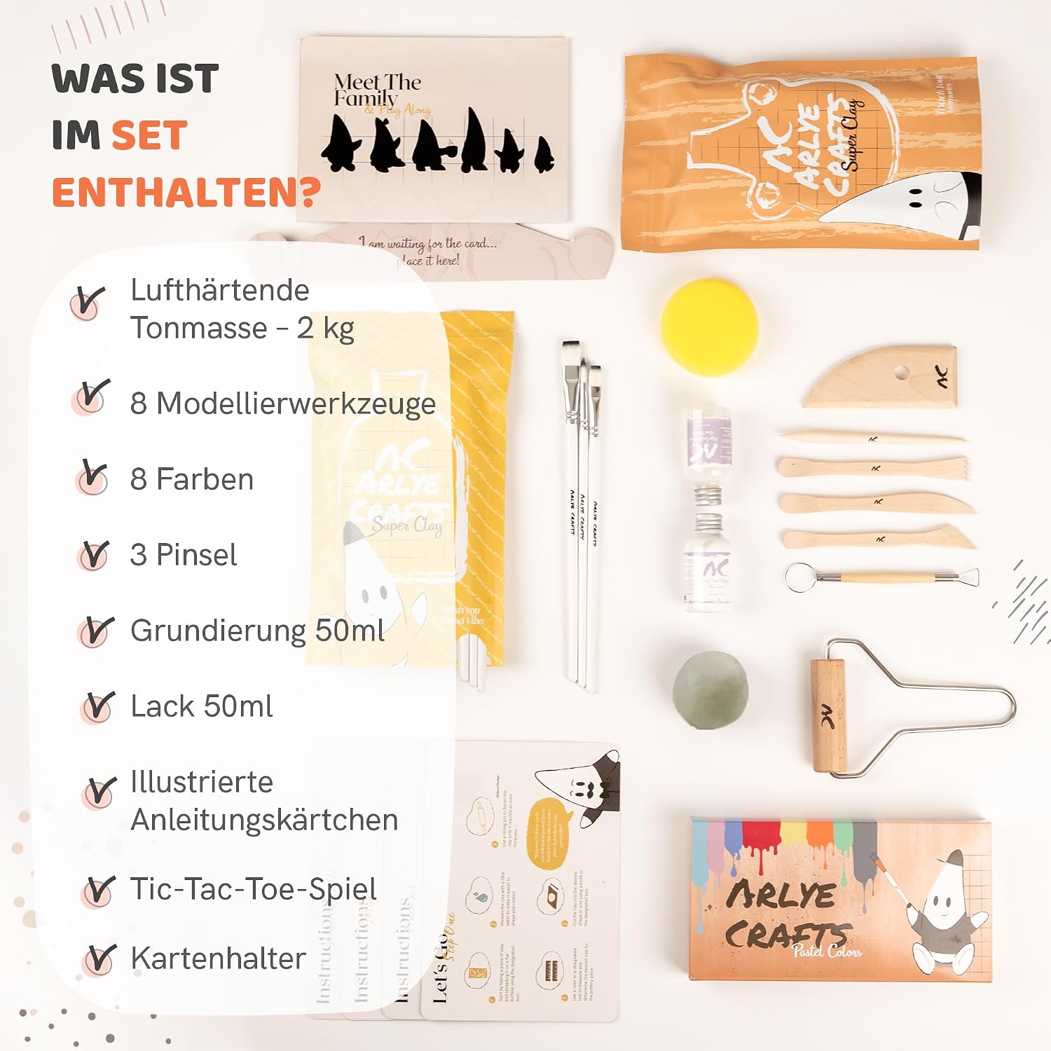 Pottery Set for Home Without Burning - 2 kg Air-Drying Clay with Acrylic Paint Set, Tool & Instructions - DIY Ceramic Craft Set for Beginners, Children & Adults Gift – Bild 2
