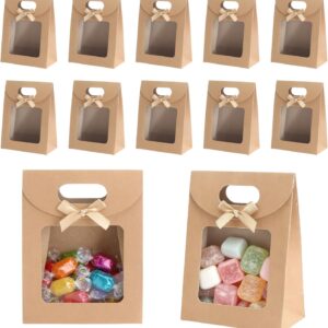 GZRXIOUS Pack of 12 Gift Bags with Window, Block Bottom Bags with Window Made of Kraft Paper, Paper Bags with Viewing Window, Gift Bags with Window for Biscuits, Chocolates, Gifts, Sweets