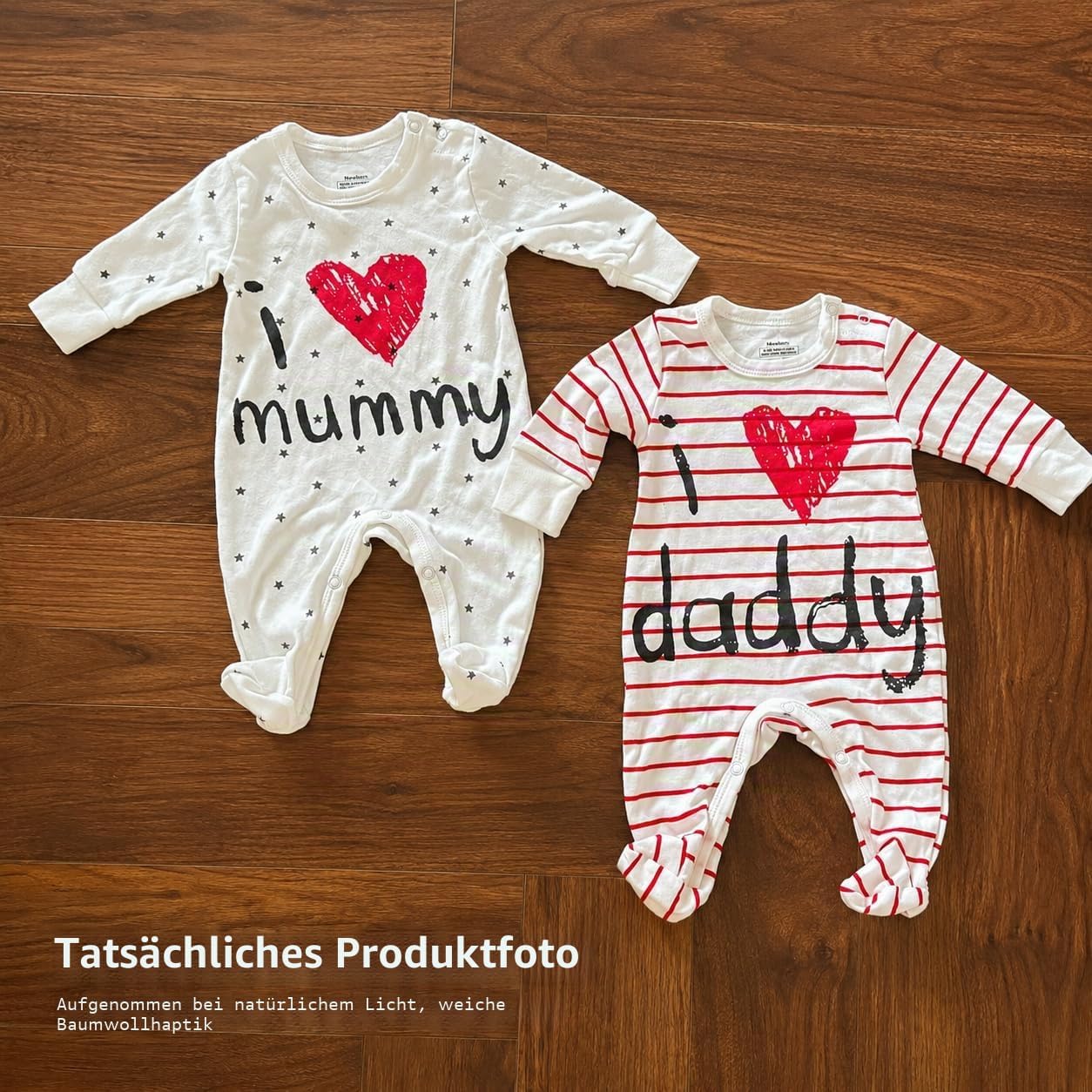 aomomo Baby Romper Set 2-Piece "I Love Mummy & Daddy" - Long Sleeve Cotton Baby Pyjamas, Unisex Newborn Jumpsuit for Boys & Girls – Bild 5