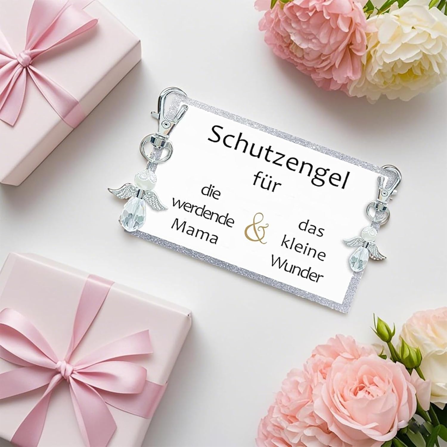 Guardian Angel Keyring for Mum to Be - Ideal Baby Shower Gift with Lucky Charm - Personalised Keyring for Little Miracles – Bild 3