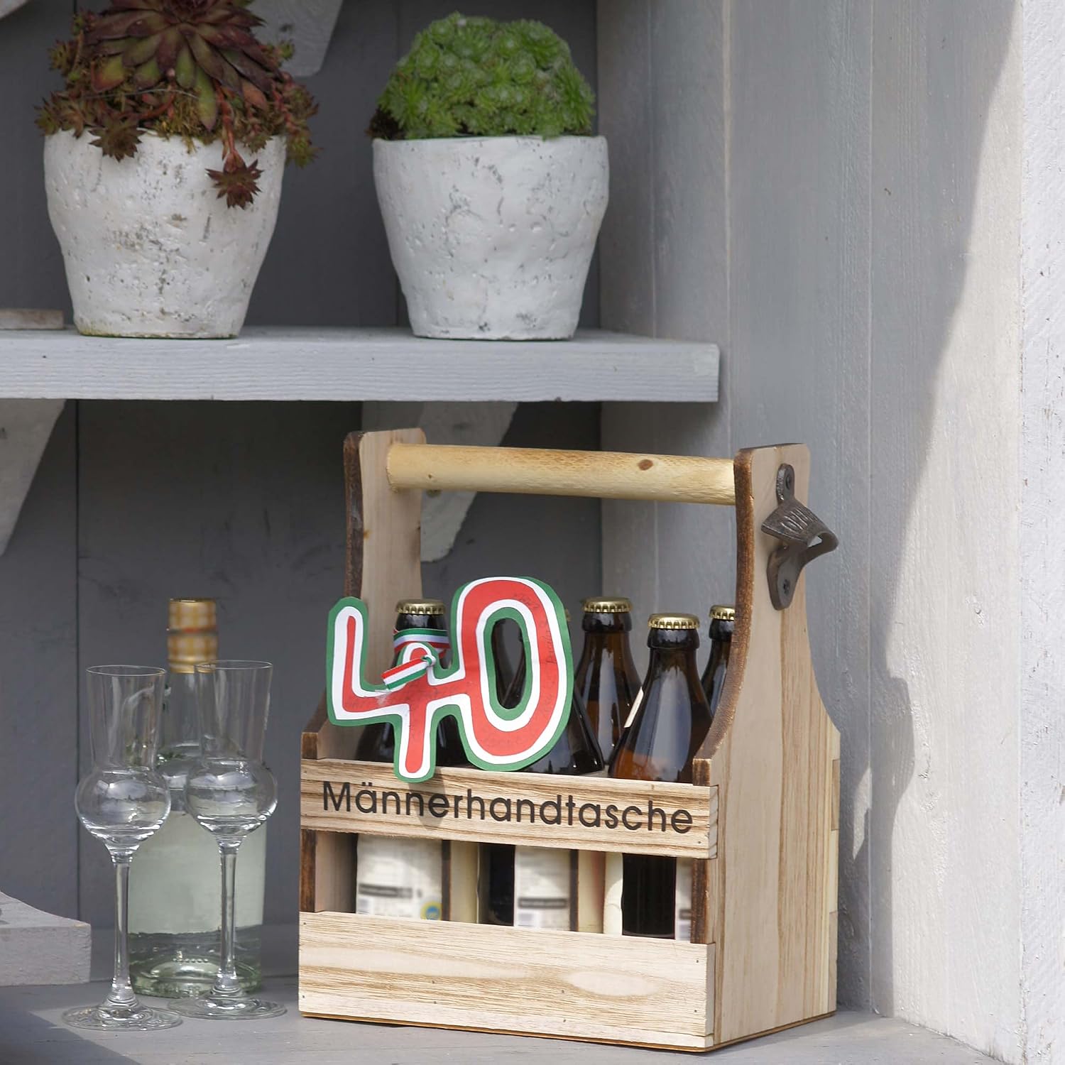UNUS Home Men's Handbag, Beer, Wooden Bottle Carrier for 6 Bottles, Beer Carrier with Bottle Opener, Gift Idea Men, Birthday, Father's Day – Bild 7