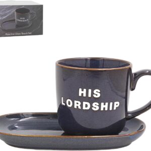 Lesser & Pavey Just Saying Tassen & Geschenke His Lordship Snack-Set – Blau | Tasse und Snack-Tablett Set aus Knochenporzellan | Große Kaffeetasse und Teller | Geschenkset für Tee-, Kaffee