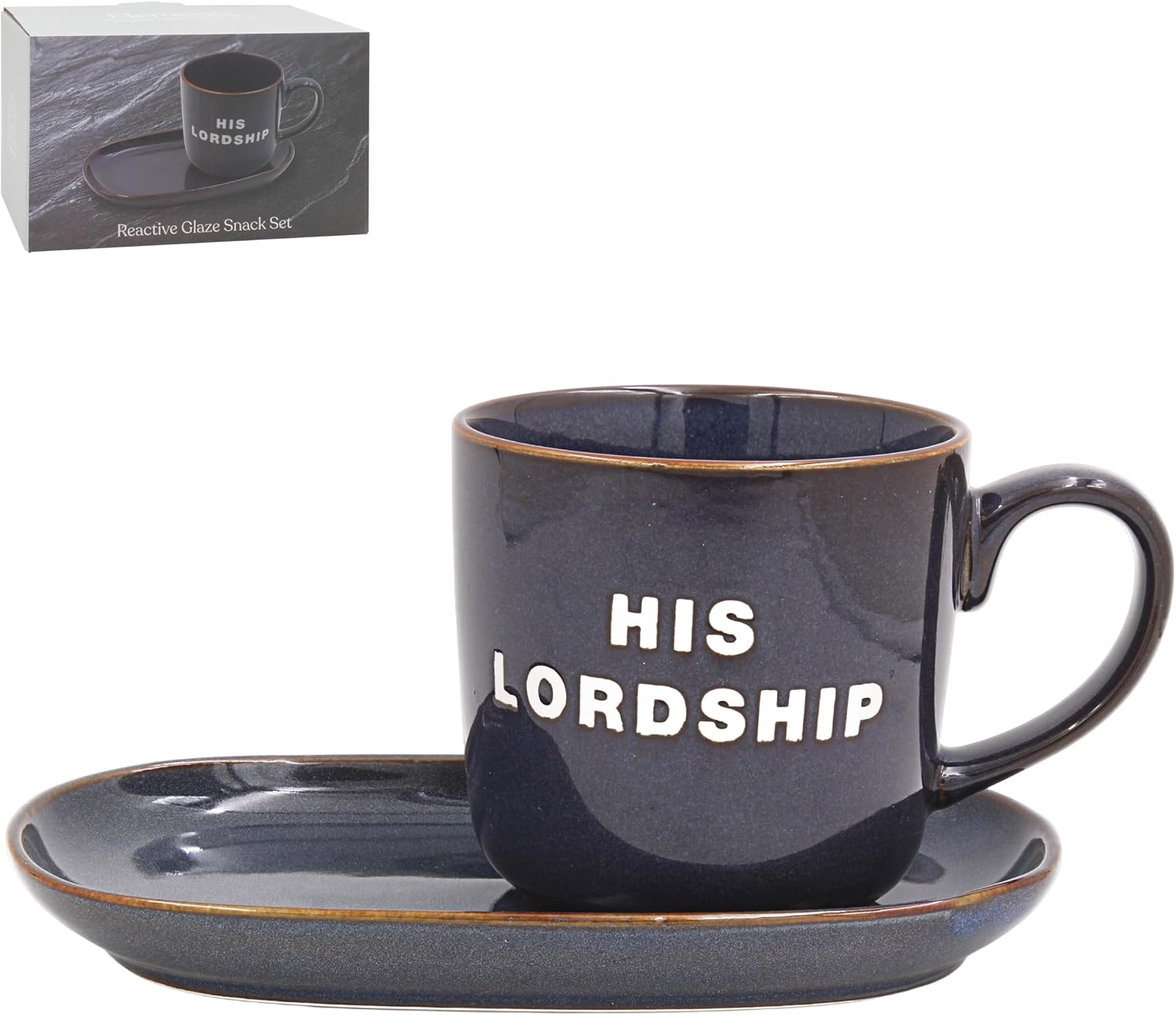 Lesser & Pavey Just Saying Tassen & Geschenke His Lordship Snack-Set – Blau | Tasse und Snack-Tablett Set aus Knochenporzellan | Große Kaffeetasse und Teller | Geschenkset für Tee-, Kaffee