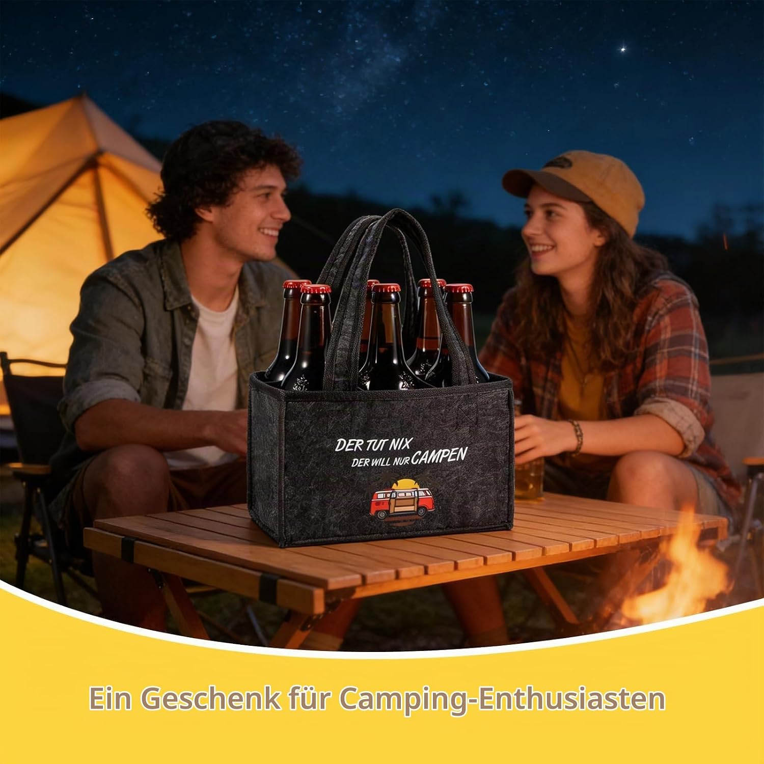Funny Camping Gifts for Men, Personalised Motorhome Caravan Gift, Men's Handbag Beer, Camping Gadgets, Travel Accessories, with Saying "Der Tut Nix, Der Will NUR CAMPEN – Bild 4