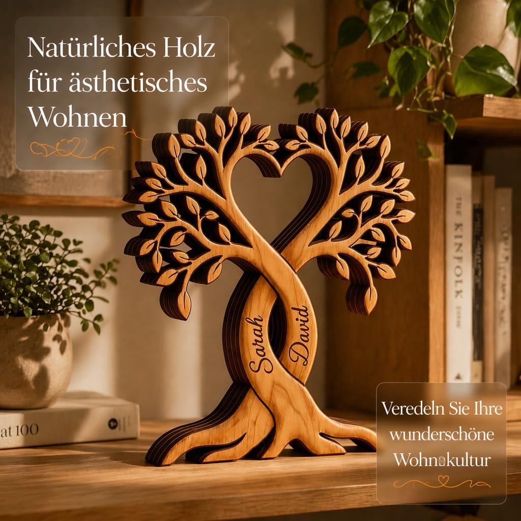 Personalised Wooden Heart Tree with Name, Romantic Couple Wooden Decoration, Individual Gift for Couples & Couples, Him & Him for Wedding, Anniversary, Valentine's Day (Style 2) – Bild 7